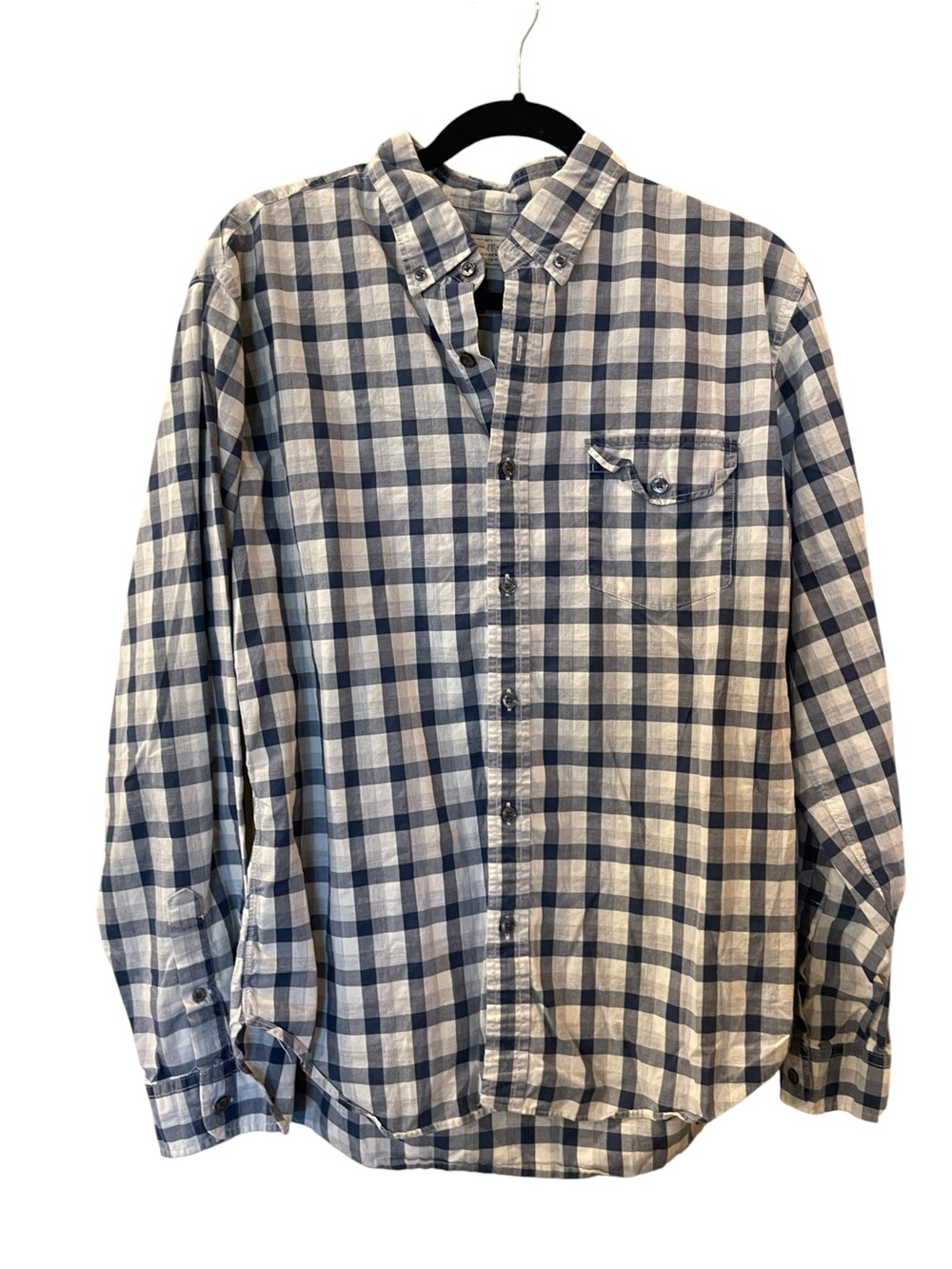 J.CREW Men’s Blue White Plaid Long Sleeve Cotton Button-Down Shirt Large 16-16.5